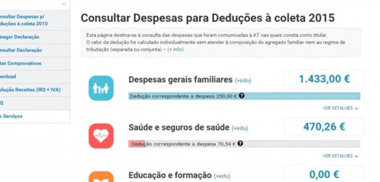 Valores das deduções já disponíveis no site das Finanças