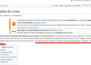 Pinhal de Leiria já é verbo no pretérito na Wikipedia