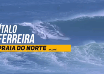 Campeão do Mundo de surf treina na Praia do Norte e chama “prédio” à onda