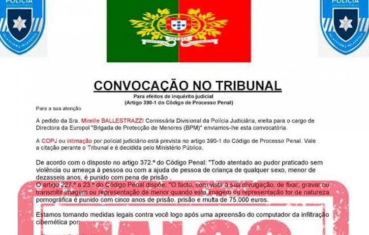 Judiciária alerta para notificações falsas de crimes de pornografia infantil, ciberpornografia e pagamento de coimas