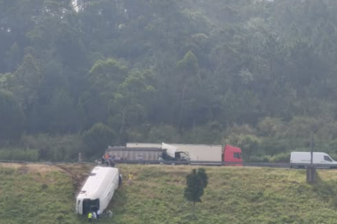 Sete feridos leves em colisão que envolveu autocarro e camião na A8