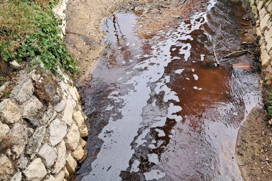 Descarga proveniente de conduta de saneamento poluiu ribeira do Picheleiro, na Barosa